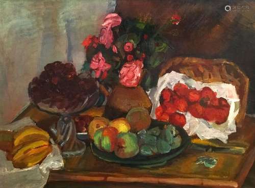 Henri EPSTEIN 1892-1944 
NATURE MORTE AUX FRUITS ET AU BOUQU...