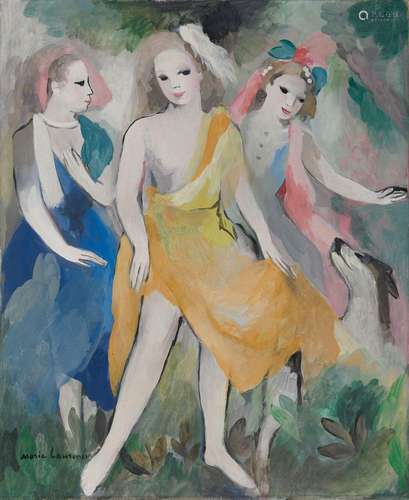 Marie LAURENCIN 1883-1956
LES TROIS FEMMES AU LÉVRIER 
Huile...