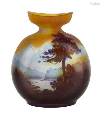 Émile GALLÉ 1846-1904
Vase gourde aplatie à col ouvert en ve...