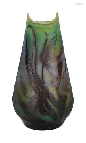 Émile GALLÉ 1846-1904
Vase piriforme aplati en verre multico...