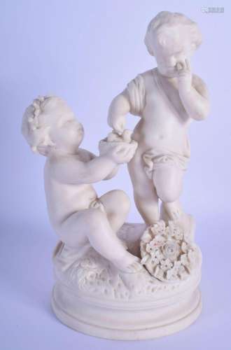 A 19TH CENTURY EUROPEAN PARIAN WARE FIGURE OF TWO PUTTI mode...