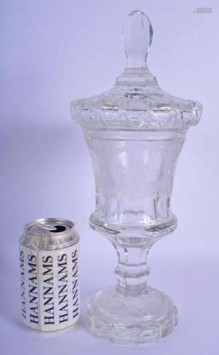 A LARGE 19TH CENTURY EUROPEAN ENGRAVED GLASS GOBLET AND COVE...