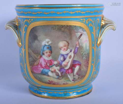A MID 19TH CENTURY FRENCH TWIN HANDLED SEVRES PORCELAIN CACH...