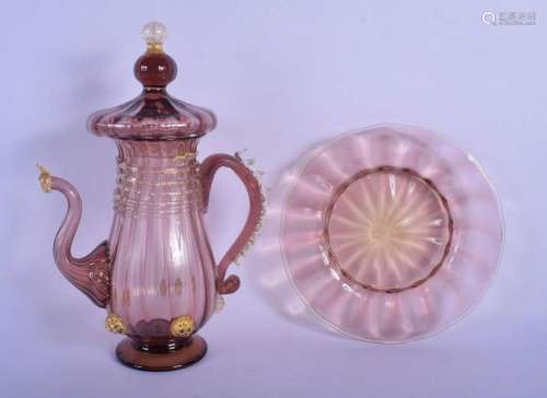 AN EARLY 20TH CENTRY ITALIAN VENETIAN AUBERGINE GLASS EWER A...