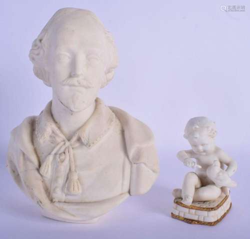 AN ANTIQUE ENGLISH PARIAN WARE BUST OF SHAKESPEARE together ...