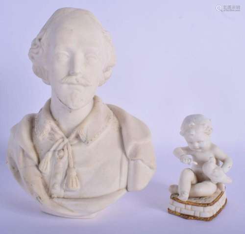 AN ANTIQUE ENGLISH PARIAN WARE BUST OF SHAKESPEARE together ...