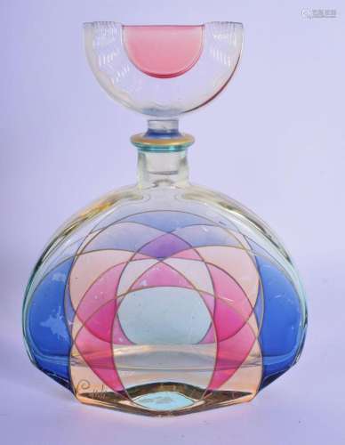 A STYLISH MIXED COLOUR GLASS SCENT BOTTLE AND STOPPER of art...