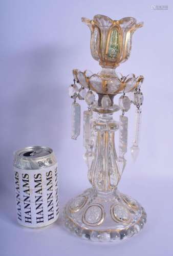 A 19TH CENTURY BOHEMIAN CLEAR GLASS TABLE LUSTRE enamelled w...