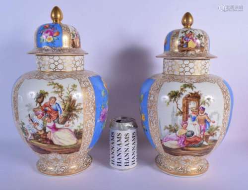 A LARGE PAIR OF 19TH CENTURY GERMAN AUGUSTUS REX VASES AND C...