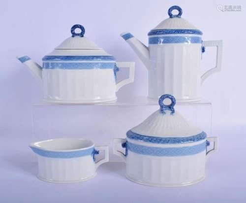 A ROYAL COPENHAGEN PORCELAIN COFFEE SET painted with motifs....