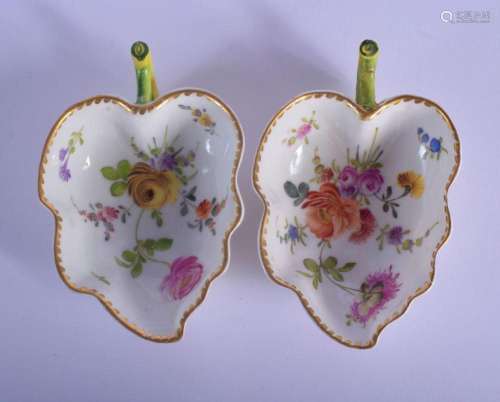 A PAIR OF 19TH CENTURY GERMAN PORCELAIN LEAF SHAPED DISHES p...