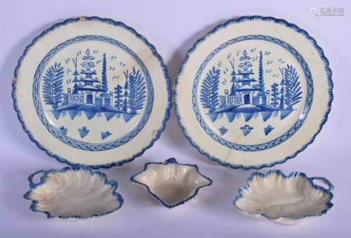 THREE LATE 18TH/19TH CENTURY ENGLISH PEARLWARE LEAF DISHES t...
