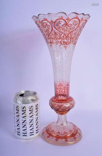 A FINE ANTIQUE BOHEMIAN RUBY ENAMELLED GLASS VASE painted wi...