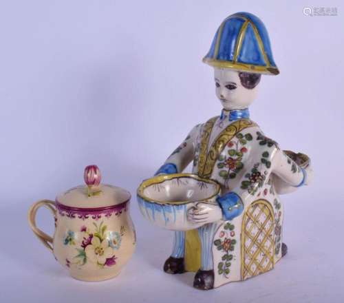 A 19TH CENTURY FRENCH FAIENCE FIGURAL DOUBLE SALT together w...