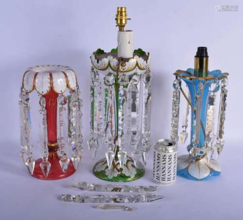 THREE LARGE 19TH CENTURY BOHEMIAN ENAMELLED GLASS TABLE LUST...