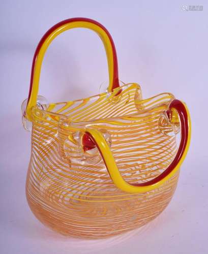 A VINTAGE MURANO YELLOW AND RED GLASS BASKET. 24 cm x 14 cm.