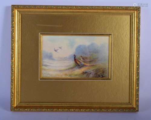 A ROYAL WORCESTER PAINTED PORCELAIN PLAQUE painted with game...