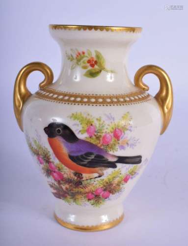 LATE 19TH C. ROYAL WORCESTER TWO HANDLED VASE PAINTED ON EAC...