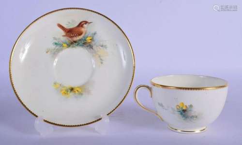 ROYAL WORCESTER TEACUP AND SAUCER PAINTED WITH A WREN BY W. ...