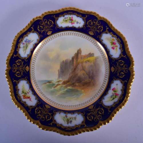 ROYAL WORCESTER PLATE PAINTED WITH TANTALLON CASTLE BY J. ST...