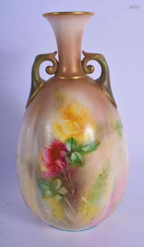 HADLEYS WORCESTER TWO HANDLED VASE PAINTED WITH HADLEY STYLE...