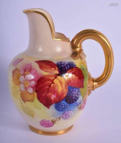 ROYAL WORCESTER JUG PAINTED WITH AUTUMNAL LEAVES AND BERRIES...