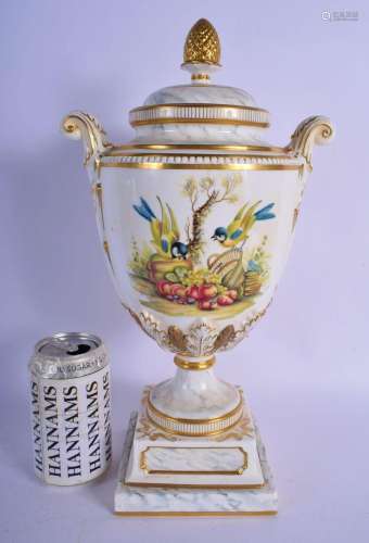 ROYAL WORCESTER LARGE TWO HANDLE VASE AND COVER PAINTED WITH...