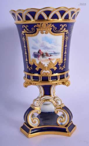 ROYAL CROWN DERBY VASE ON THREE FEET PAINTED WITH A COASTAL ...