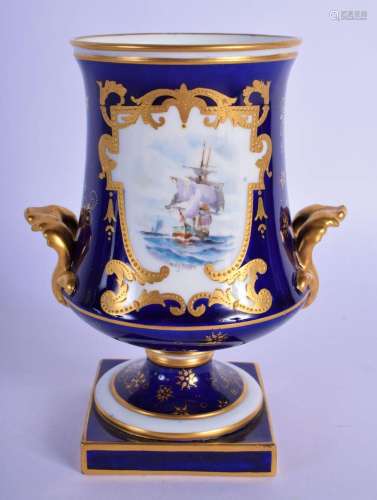 ROYAL CROWN DERBY VASE PAINTED WITH A SEAVIEW WITH A SAILING...