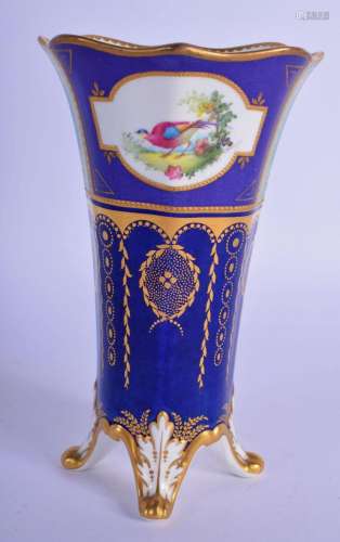 ROYAL CROWN DERBY VASE ON FOUR FEET WITH BLUE AND GREEN GROU...