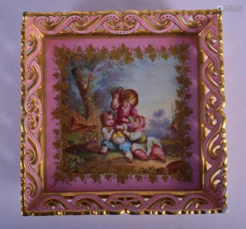 EARLY 19TH C. SEVRES STYLE PIERCED TRAY PAINTED WITH CHILDRE...
