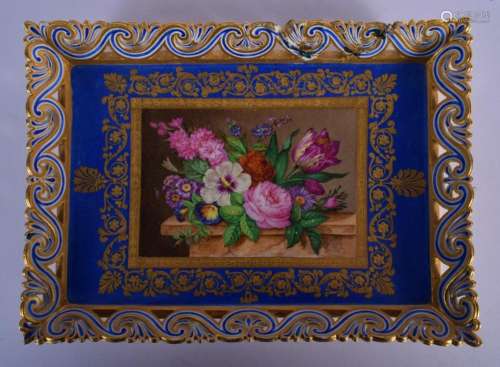 EARLY 19TH C. SEVRES STYLE PIERCED TRAY PAINTED WITH A TABLE...