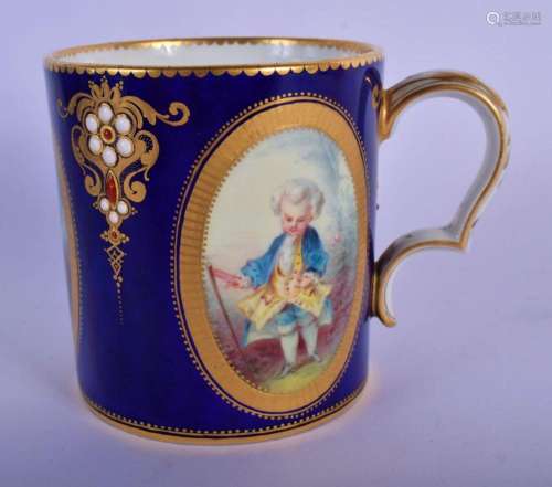 19TH C. SEVRES STYLE MUG PAINTED WITH CHILDREN IN THE OVAL P...