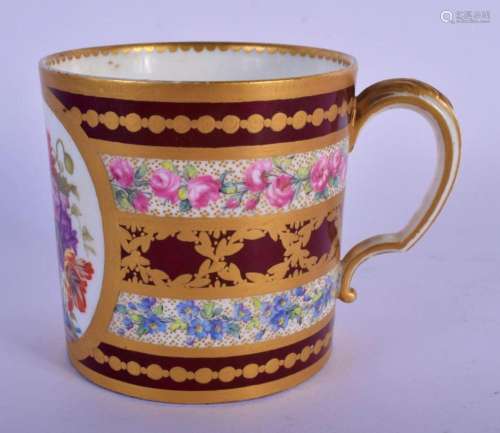 19TH C. SEVRES STYLE MUG PAINTED WITH A TABLE OF FLOWERS IN ...