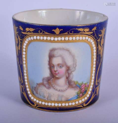 19TH C. SEVRES TYPE SMALL MUG PAINTED WITH A JEWELLED PORTRA...