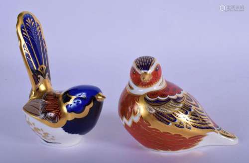 TWO ROYAL CROWN DERBY PAPERWEIGHTS OF BIRDS. 10cm high (2)