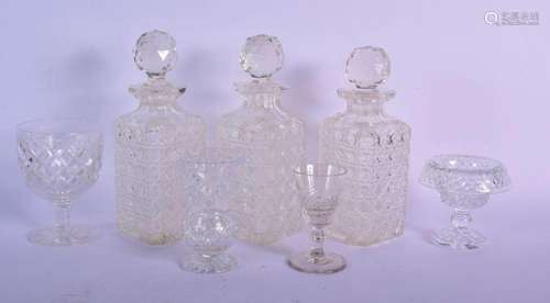 THREE GLASS DECANTERS AND OTHER GLASSWARE. 23.5cm high (7)