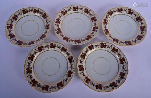 FIVE EARLY 19TH C. WORCESTER FLIGHT BARR PLATES THE BORDER W...
