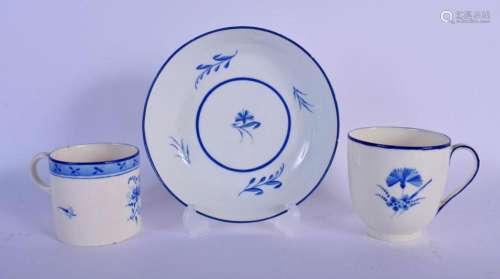 LATE 18TH C. DERBY TRIO CUP AND SAUCER PAINTED IN DRY BLUE W...