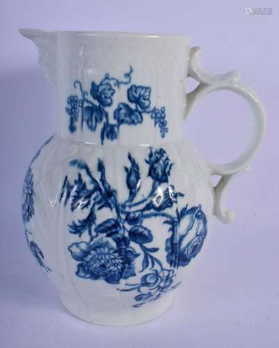 18TH C. WORCESTER CABBAGE LEAF MOULDED MASKED SPOUT JUG DECO...