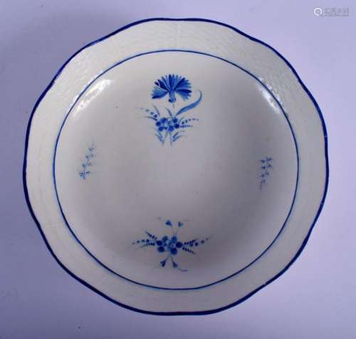 18TH C. DERBY RARE OZIER MOULDED BOWL PAINTED IN DRY BLUE, B...