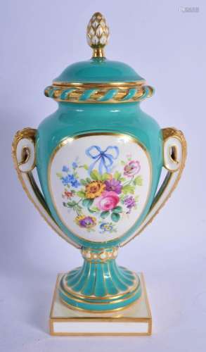 19TH C. MINTON FINE VASE AND COVER PAINTED WITH FLOWERS ON A...