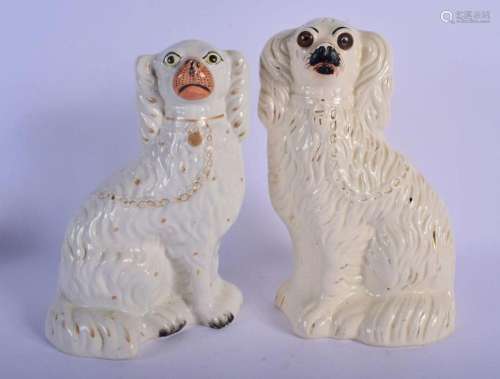 19TH C. STAFFORDSHIRE PAIR OF OF POTTERY SPANIELS WITH PAINT...