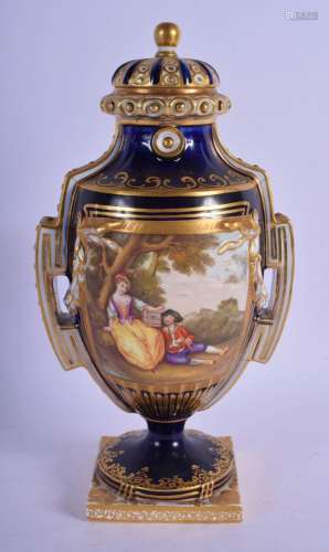 MINTON VASE AND COVER PAINTED WITH YOUNG LOVERS BENEATH A TR...