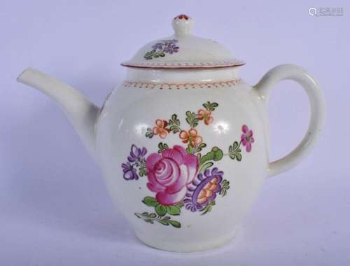 18TH C. LOWESTOFT TEAPOT AND COVER PAINTED IN THE CHINESE EX...