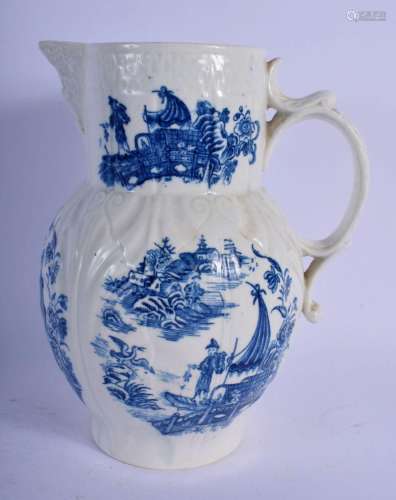 18TH C. CAUGHLEY MASK JUG PRINTED WITH FIVE CHINESE LANDSCAP...