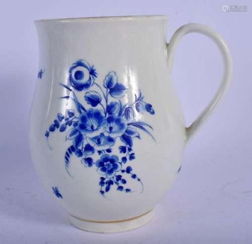 18TH C. WORCESTER BELL SHAPED MUG PAINTED IN DRY BLUE WITH F...