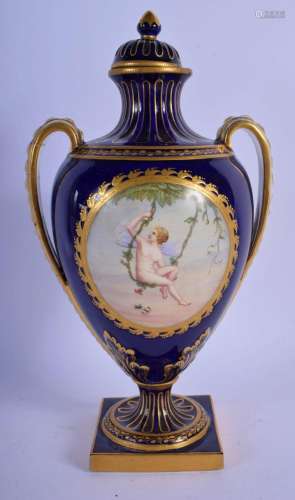 19TH C. MINTON VASE AND COVER PAINTED WITH AN UNCLOTHED FAIR...