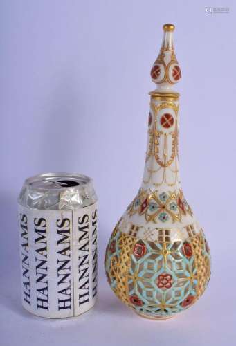 19TH C. ROYAL WORCESTER SCENT BOTTLE AND STOPPER RETICULATED...