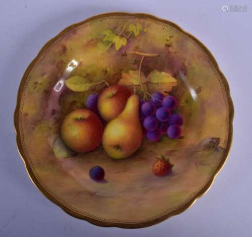ROYAL WORCESTER PLATE PAINTED WITH GRAPES, APPLES, A STRAWBE...